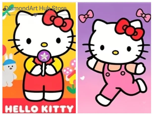Hello Kitty Holding Star Lollipop Colorful Background Diamond Painting Kit, DIY Handmade Round Drill Art Picture for Girls Roo