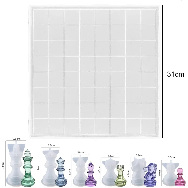 مجموعة قوالب راتينج الشطرنج قطع الشطرنج الكريستال الايبوكسي صب قالب من السيليكون لتقوم بها بنفسك قالب لوحة مدقق لألعاب طاولة الحفلات العائلية