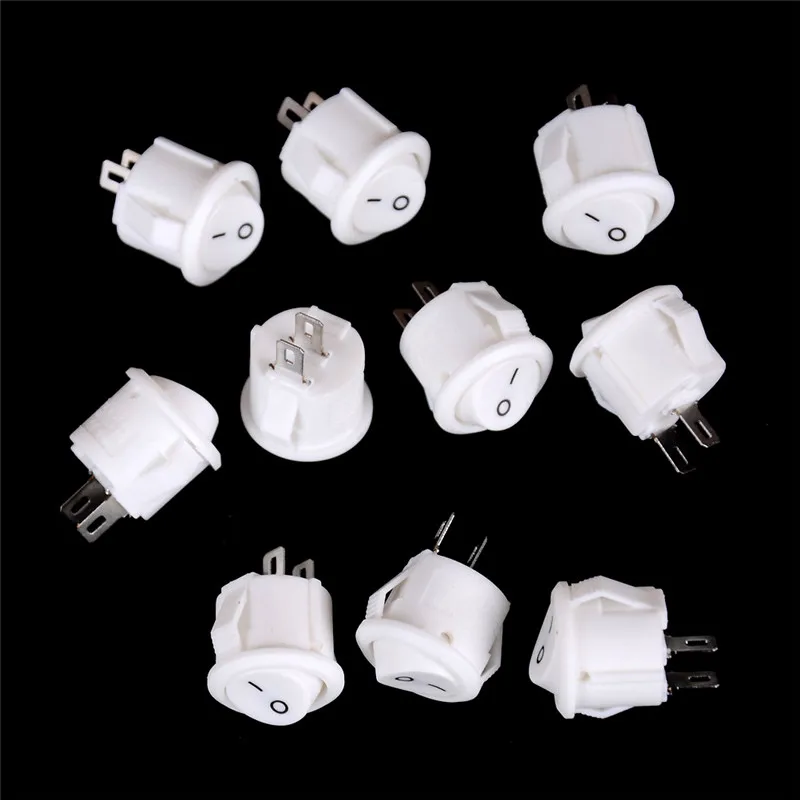 10Pieces 16mm Diameter White Round Boat Rocker Switches Mini 2Pin ON-OFF Switches 3A/250V