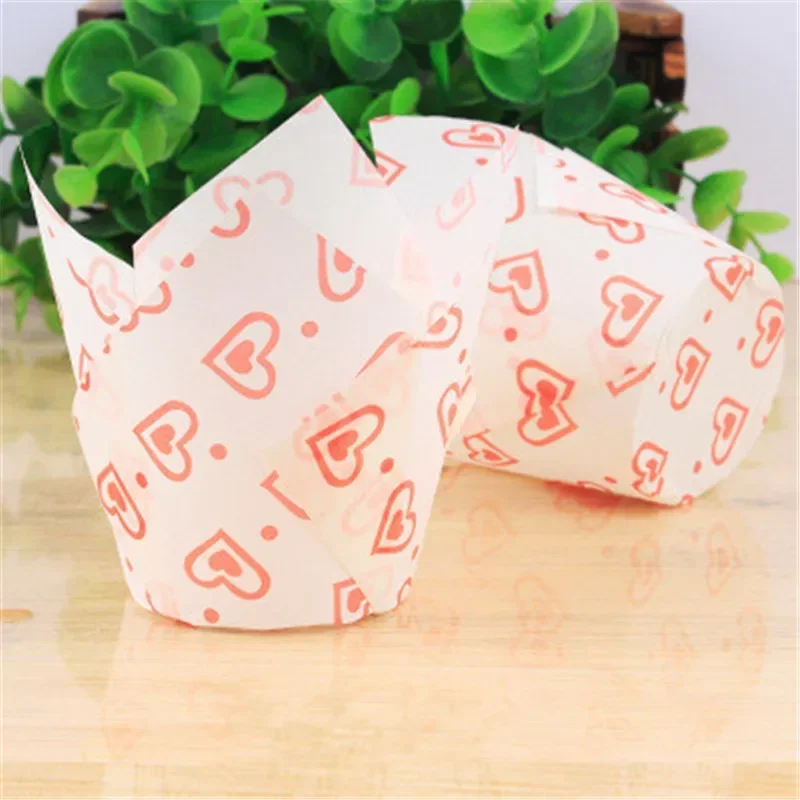 50pcs Newspaper Style Cupcake Liner Baking Cup For Wedding Party Caissettes Tulip Muffin Cupcake Paper Cup Oilproof Cake Wrapper