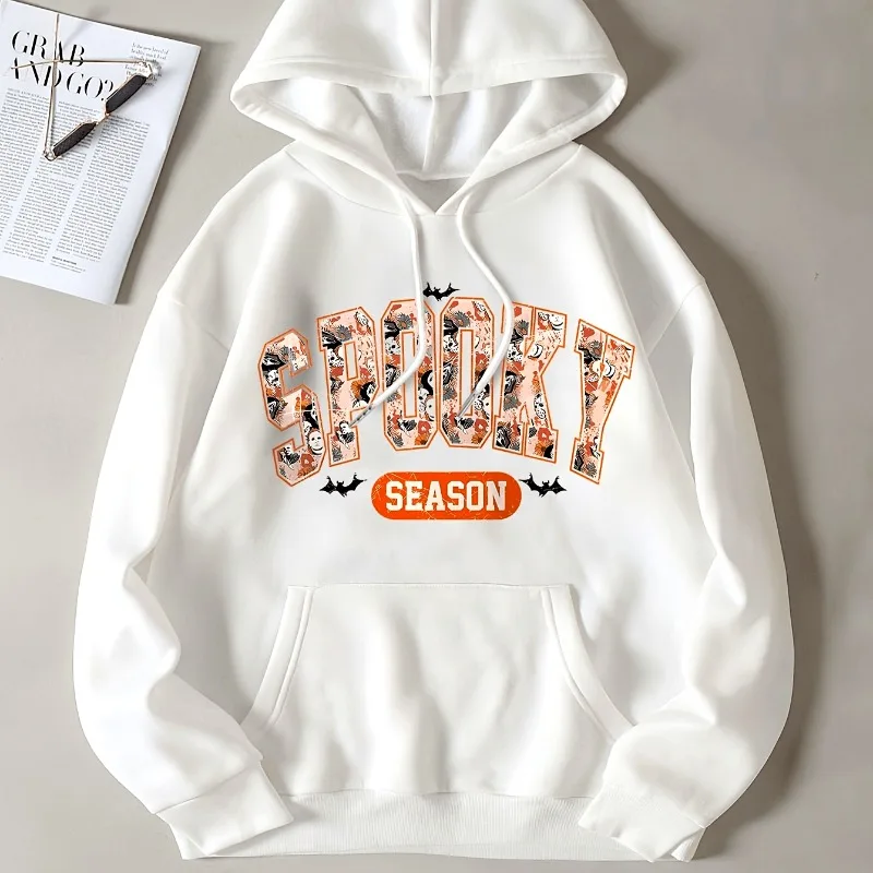 

Halloween Pumpkin Printed Kangaroo Pocket Hooded Sweatshirt Casual Long Sleeved Drawstring Hooded Sweatshirt Women's Clothing