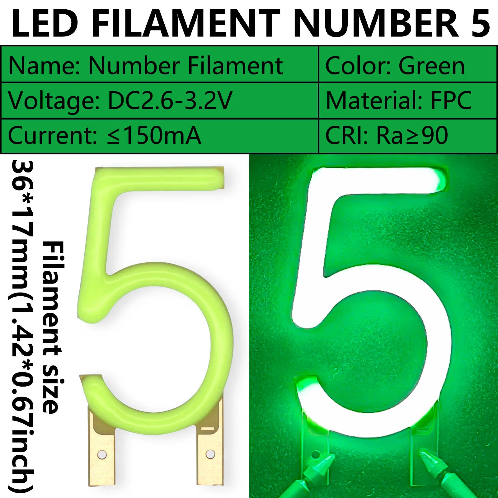 Numer 1 2 3 4 5 6 7 8 9 LED COB Filament DC3V Ra90 zielony diody LED DIY na Boże Narodzenie wystrój domu akcesoria oświetlenie świąteczne