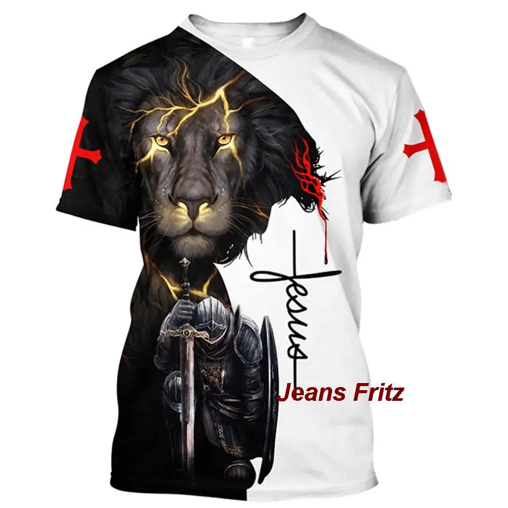 T-shirts 0-Neck Short Sleeve Streetwear God Religion Christ Jesus And Lion 3D Print Men's Loose Tops Tees Oversized T Shirts 6XL