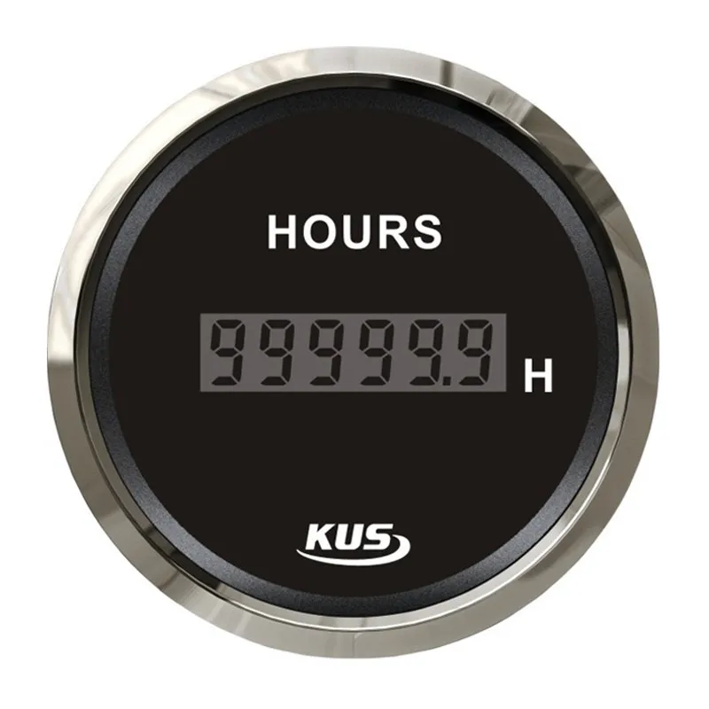 KUS 0-99999.9H Show Digital Hour Meters Vehicles Black Hourmeters Clock Gauges Sus316L Bezel for Auto Boat Truck Bus Vessel Rv