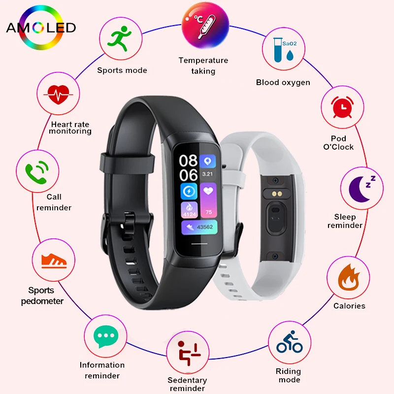 LIGE 1,1 pulgadas Amoled Monitor de ritmo cardíaco pulsera inteligente pulsera delgada reloj inteligente hombres mujeres impermeable Fitness Tracker Band