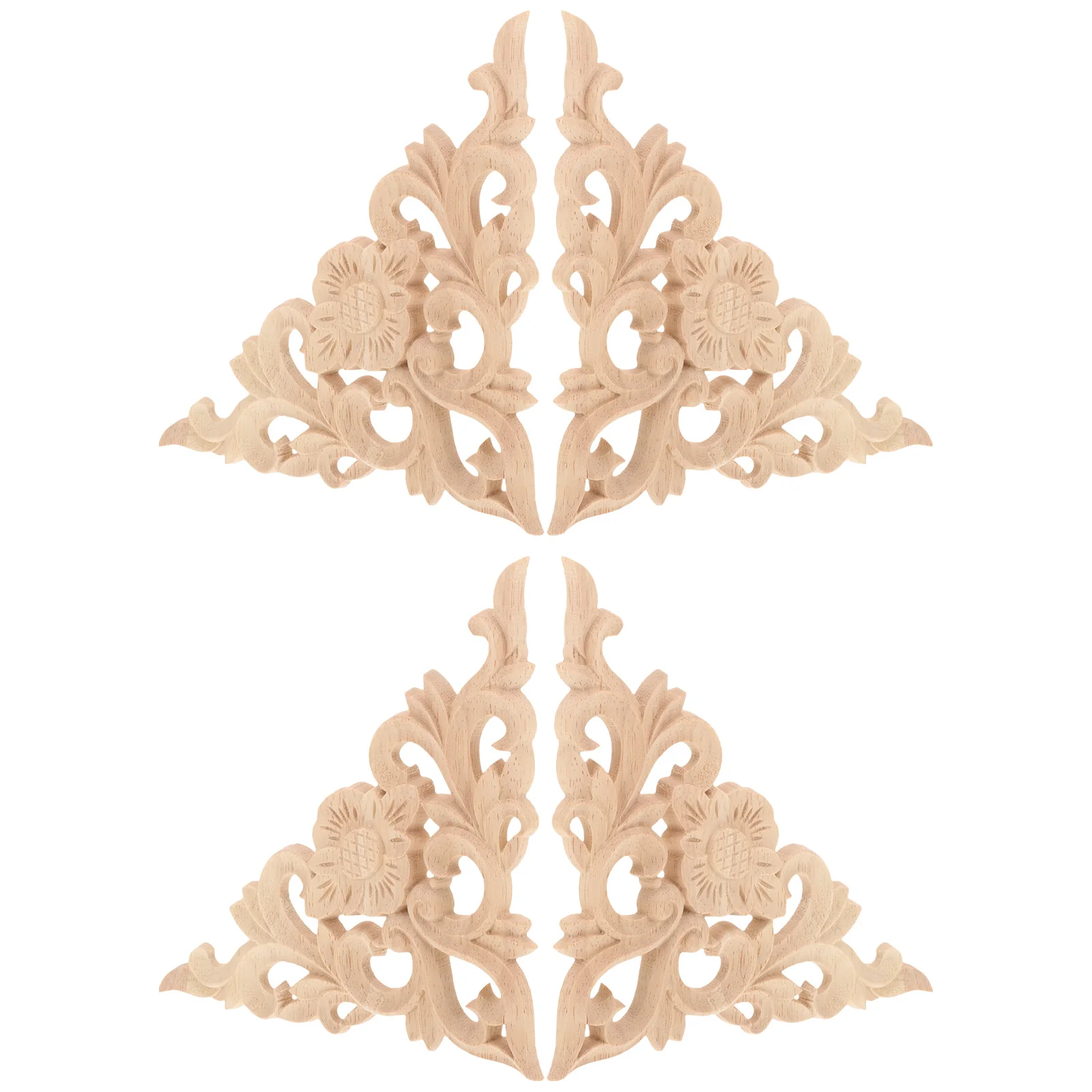 

4pcs Rose Flower Carving Wood Applique Sturdy Wooden Trim For Furniture Baroque Style Corner Blocks Vintage Cabinet Decals