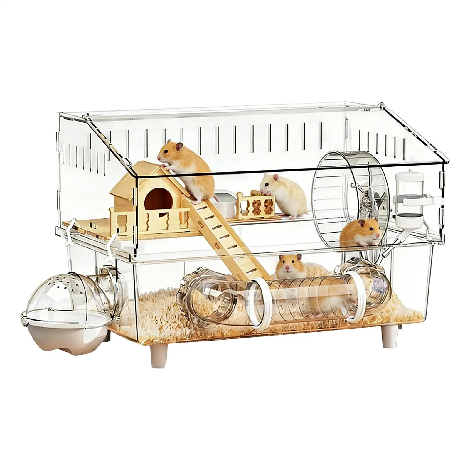 Jaula de acrílico transparente grande de 17.7x11.8x13.5 pulgadas para hámsteres, villa para hámsteres sirios y osos dorados, hábitat apilable, terrario DIY