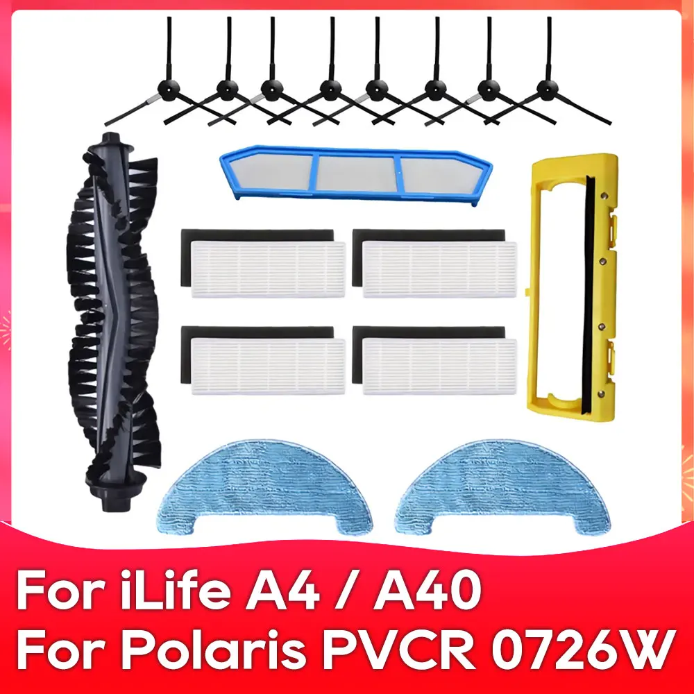 Fit For iLife A40 / A4S / Polaris PVCR 0826 / 0726W 0833 / Amibot Spirit ICE H2O/ Gutrend 220 Main Brush Hepa Filter Mop Part