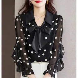 Fashion Printed Spliced Ruffles Polka Dot Princess Sleeve Shirt Women's Clothing 2023 Summer New Casual Tops Office Lady Blouse