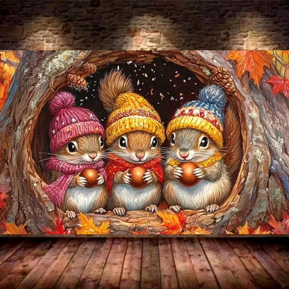 

5D Diamond Painting Three Squirrels Flower Cute Animals Diamond Embroidery Cartoon DIY Rhinestone Cross Embroidery Decoration