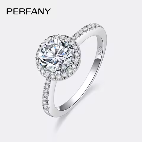 PERFANY Moissanite Ring For Women S925 Pure Silver Plated 18K White Gold Round Diamond Proposal Wedding High-end Jewelry
