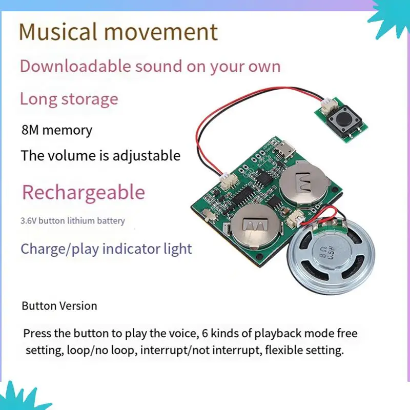 ABZW 2X Recordable Sound Module Button Control Sound Chip 8M MP3 WAV Music Voice Player Programmable Board With Speaker
