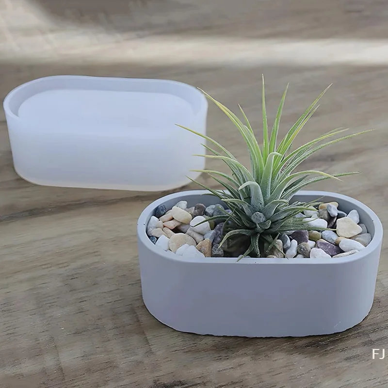 [YU]Rectangular Storage Box Silicone Mold DIY Crystal Epoxy Glue Mold Elliptical Succulent Flower Pot Gypsum Cement Mold
