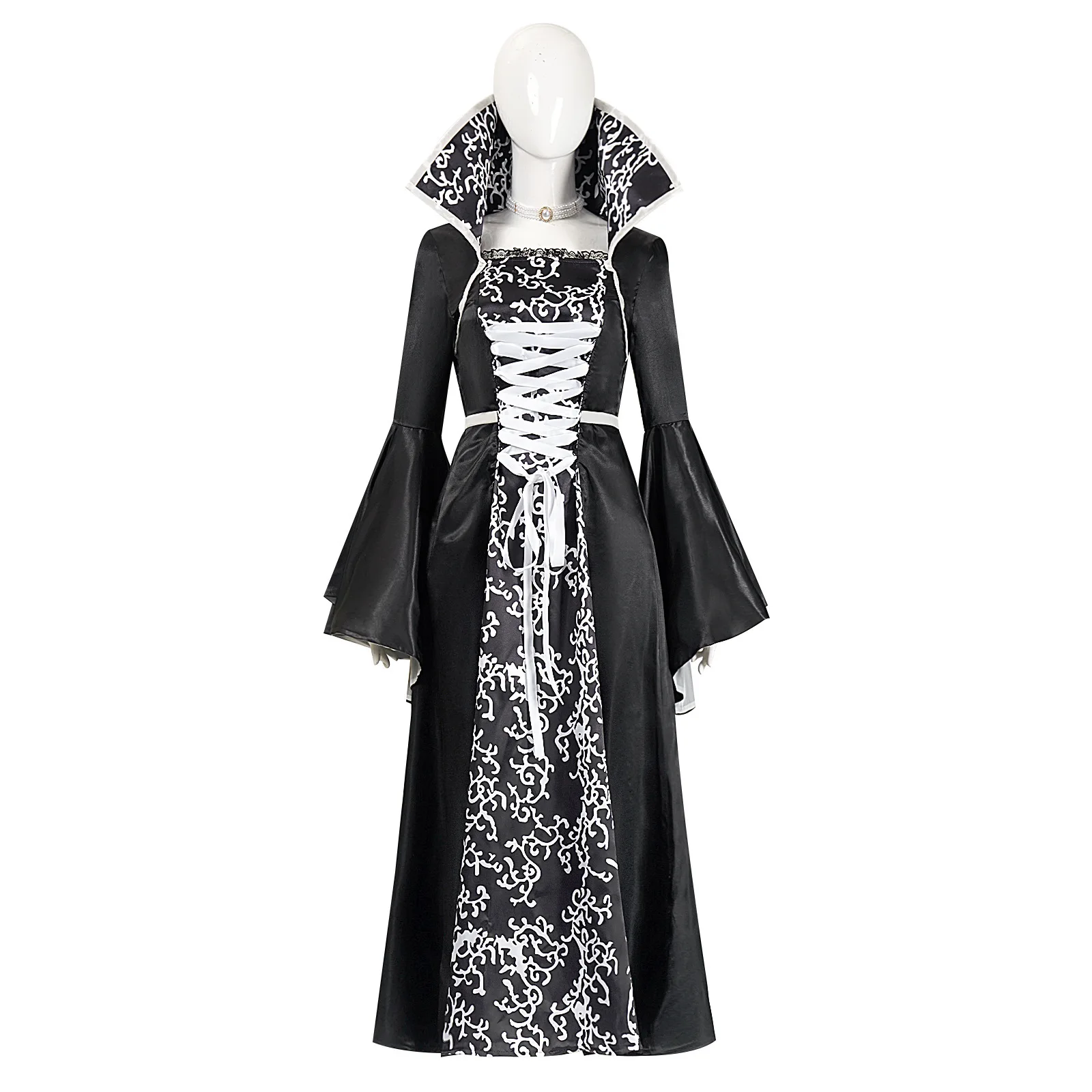 

Детский костюм для девочек, платье ведьмы с средневековым ретро-стилем, воротником-стойкой, рукавами-колокольчиками и длинной юбкой с принтом