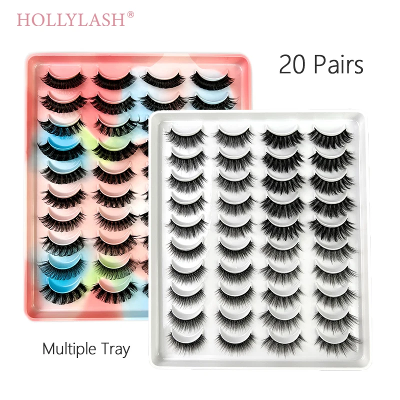 HOLLYLASH-새로운 20 쌍 다중 트레이 실크 속눈썹, 천연 수제 3D 가짜 밍크 속눈썹 DD 컬 혼합 스타일 메이크업