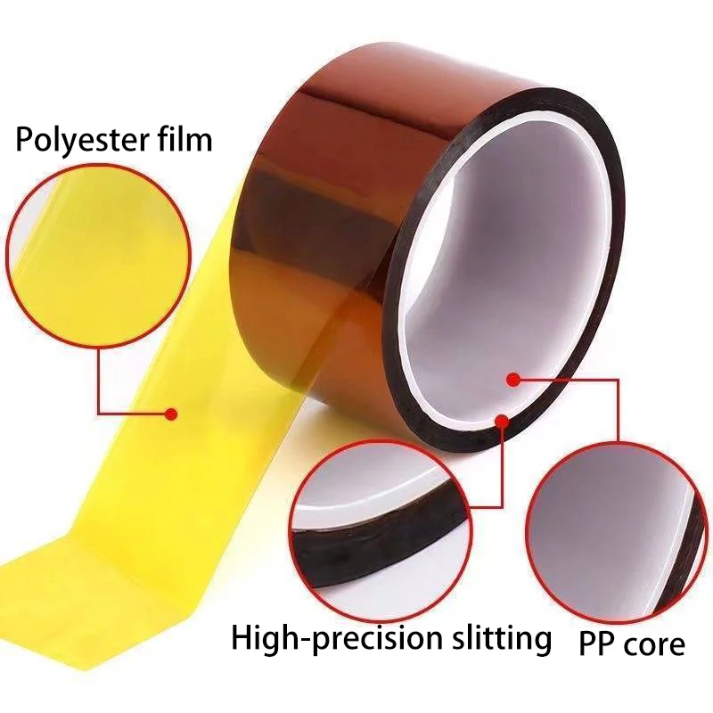 شريط بوليميد ذو إصبع ذهبي بطول 33 مترًا مضاد للكهرباء الساكنة لتعامل مع الرقائق الدقيقة وتغليف المكونات الحساسة ESD (3 مم - 50 مم)