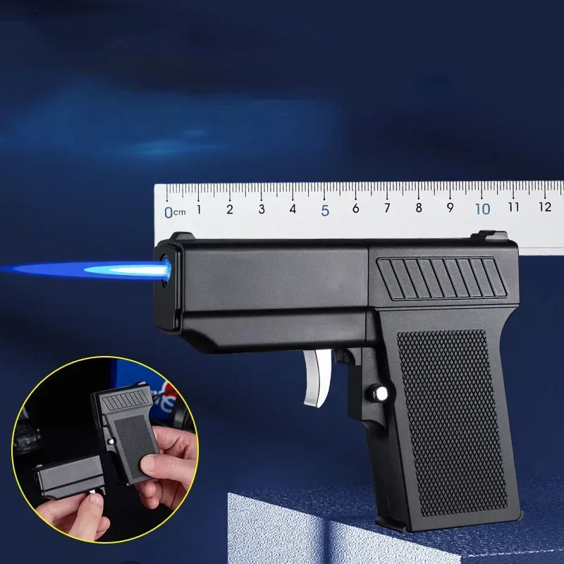 Lighters Cigarette Box Split Type Gun Butane Gas Lighter Jet Blue Flame Can Hold Cigarettes Smoking Accessories Gadgets for Men
