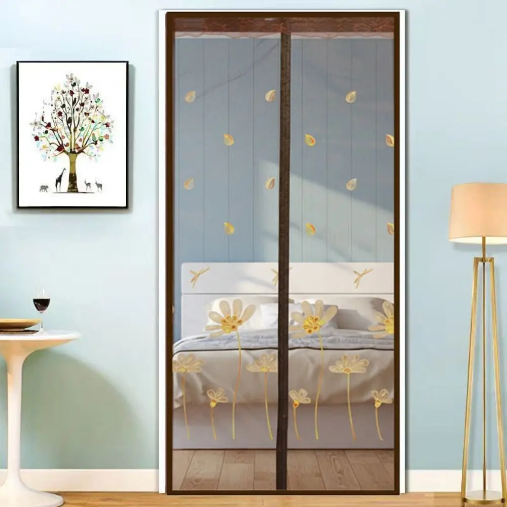 Embroidered Magnetic Screen Door Curtain No Punching Well-ventilated Mosquito-proof Door Curtain Automatic Closing Insect-proof