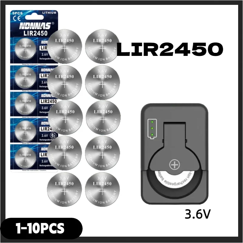 2-10PCS LIR2450 3.6V Rechargeable Lithium Button Battery Replacement for CR2450 Remote Control Digital Camera Clocks