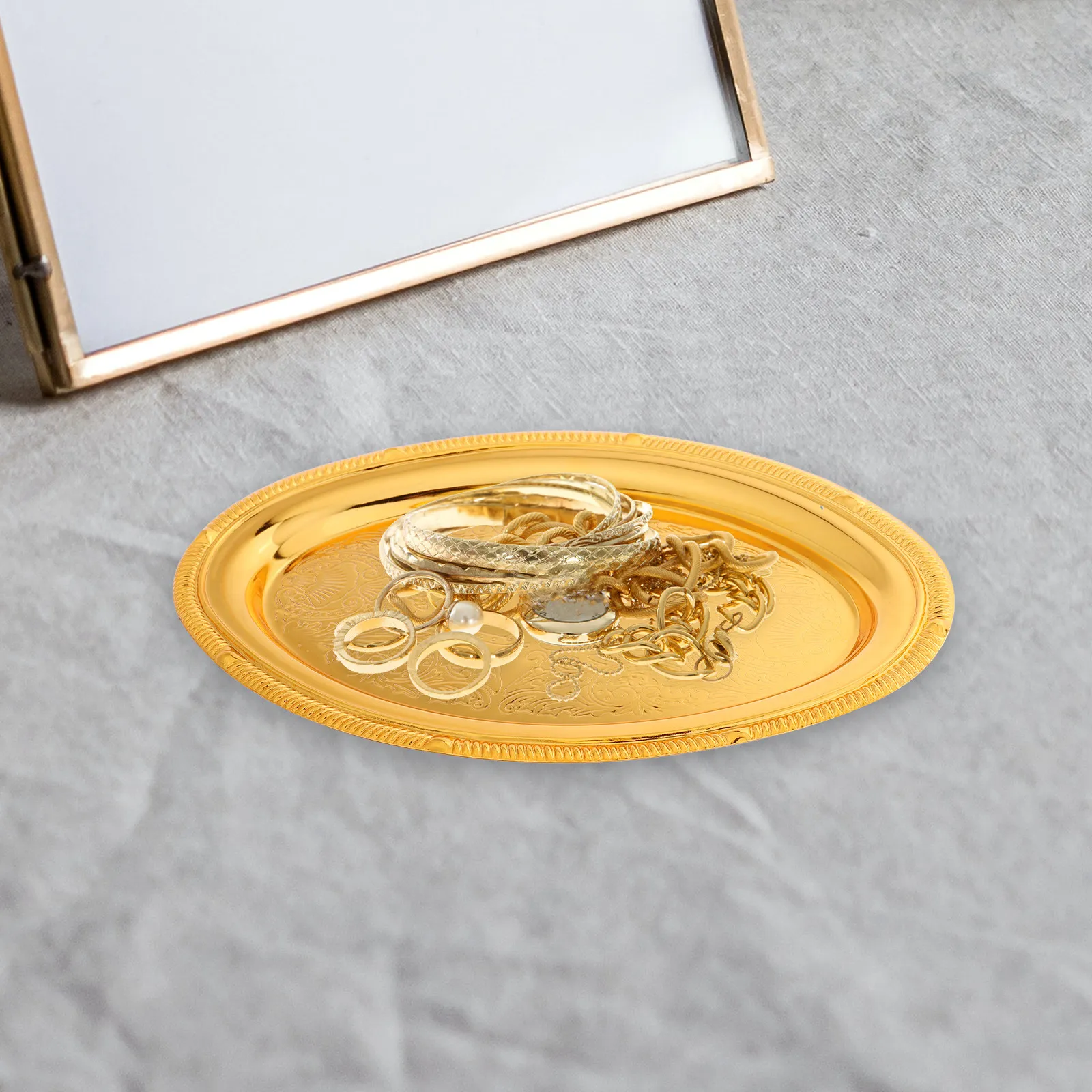 Vintage European Style Oval Jewelry Holder Decorative Baroque Ring Dish Tray Vanity Organizer Small Home Decor Jewelry