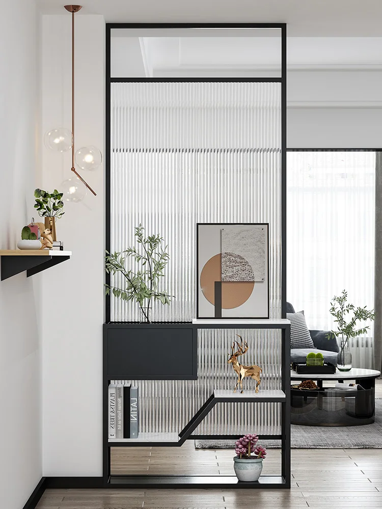 Light Luxury 2024 Nordic Entry Changhong Glass Partition, Modern and Minimalist Restaurant, Living Room, Shelf, Foyer De