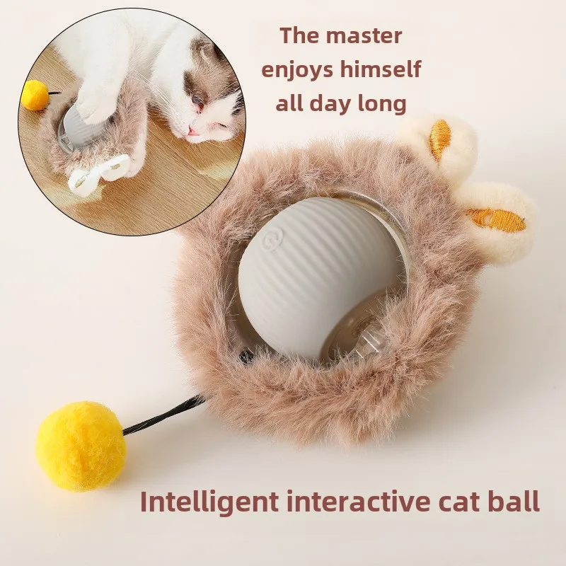 for Cat Toys Interactive Automatic Rolling Fake Tail Ball Rechargeable Smart Pet Electric Toy Accessories for Cats Supplies Home