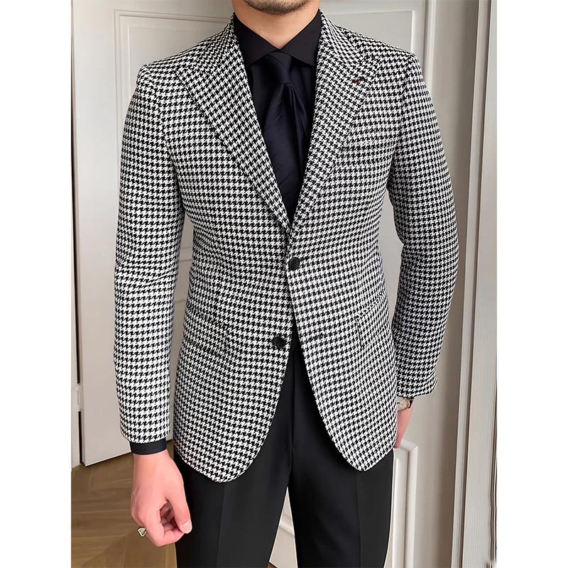 

Suit Blazer Jacket Men's Retro Checkered Suit Blazer Fashion Casual Jacket Thousand Bird Grid Suit Jacket Outdoor Casual Blazers