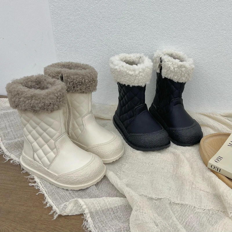 Inverno nova moda crianças botas de neve de sola grossa criança antiderrapante velo-forrado sapatos de algodão retro botas de tornozelo