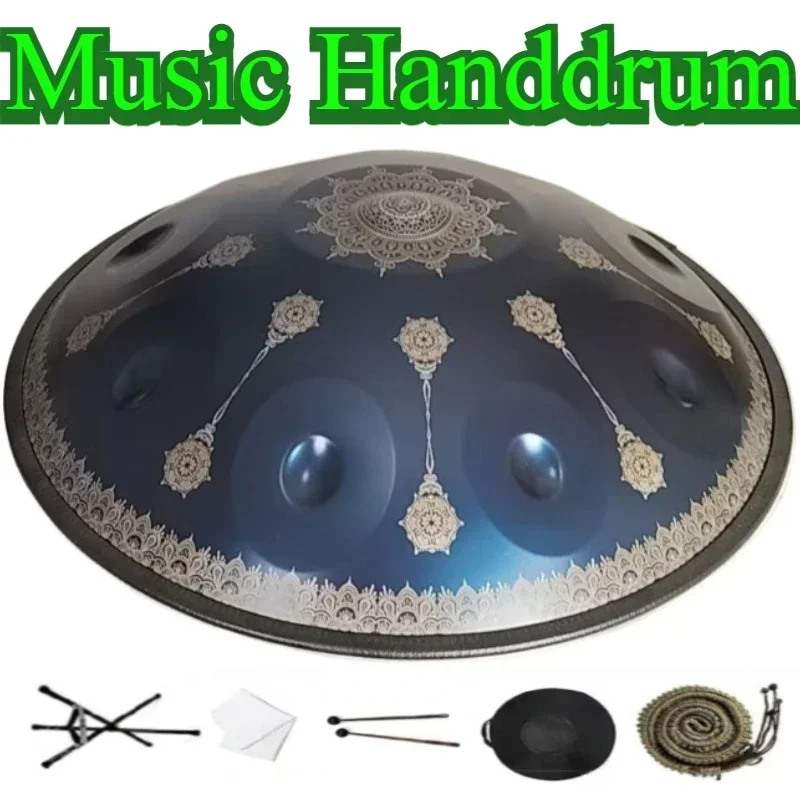 22 Inch 12,10,9 Notes Carve Blue Steel Tongue Handpan Drum, Music Percussion Instrument, Yoga, Meditation, 432Hz