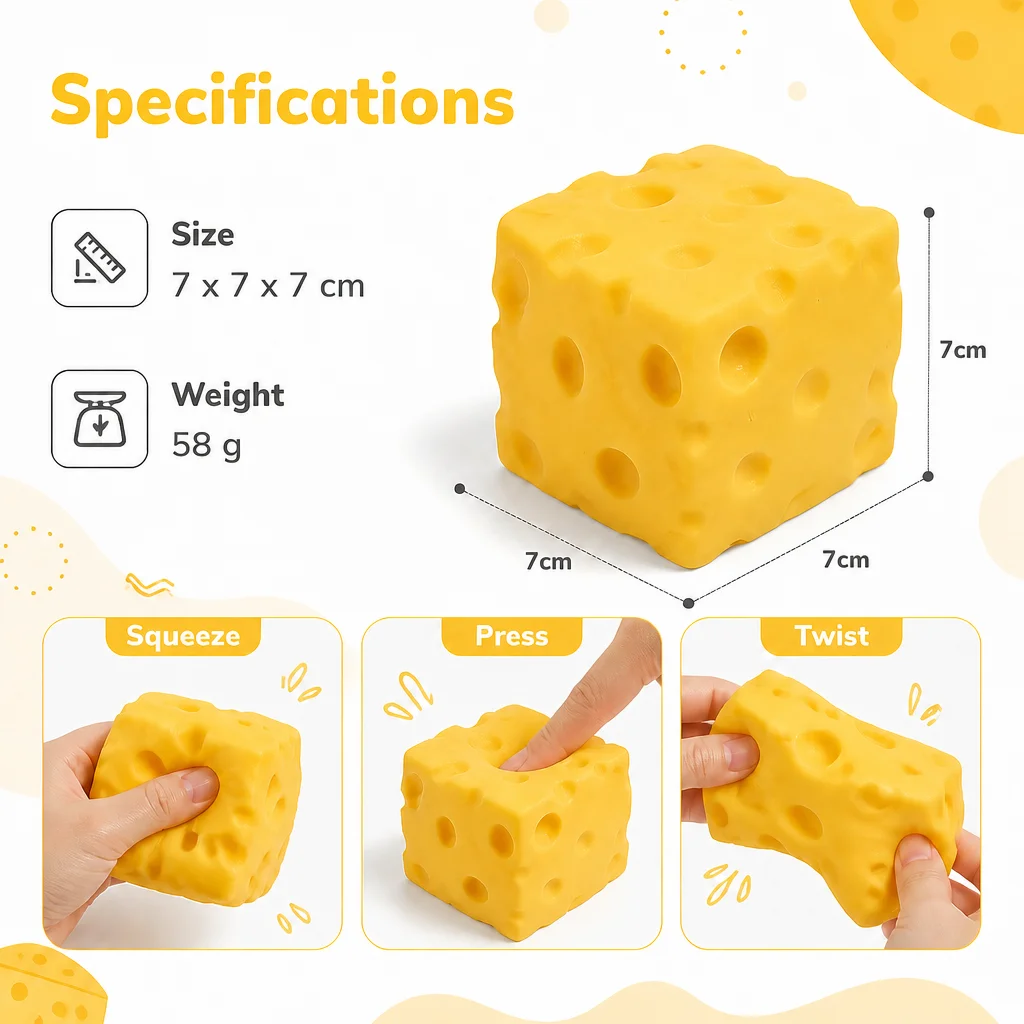 1pc Simulation Cheese Squishy Stress Relief Toy 7cm Stress Relief Toy Birthday Gift for Friends Couples Family Office Party image 6