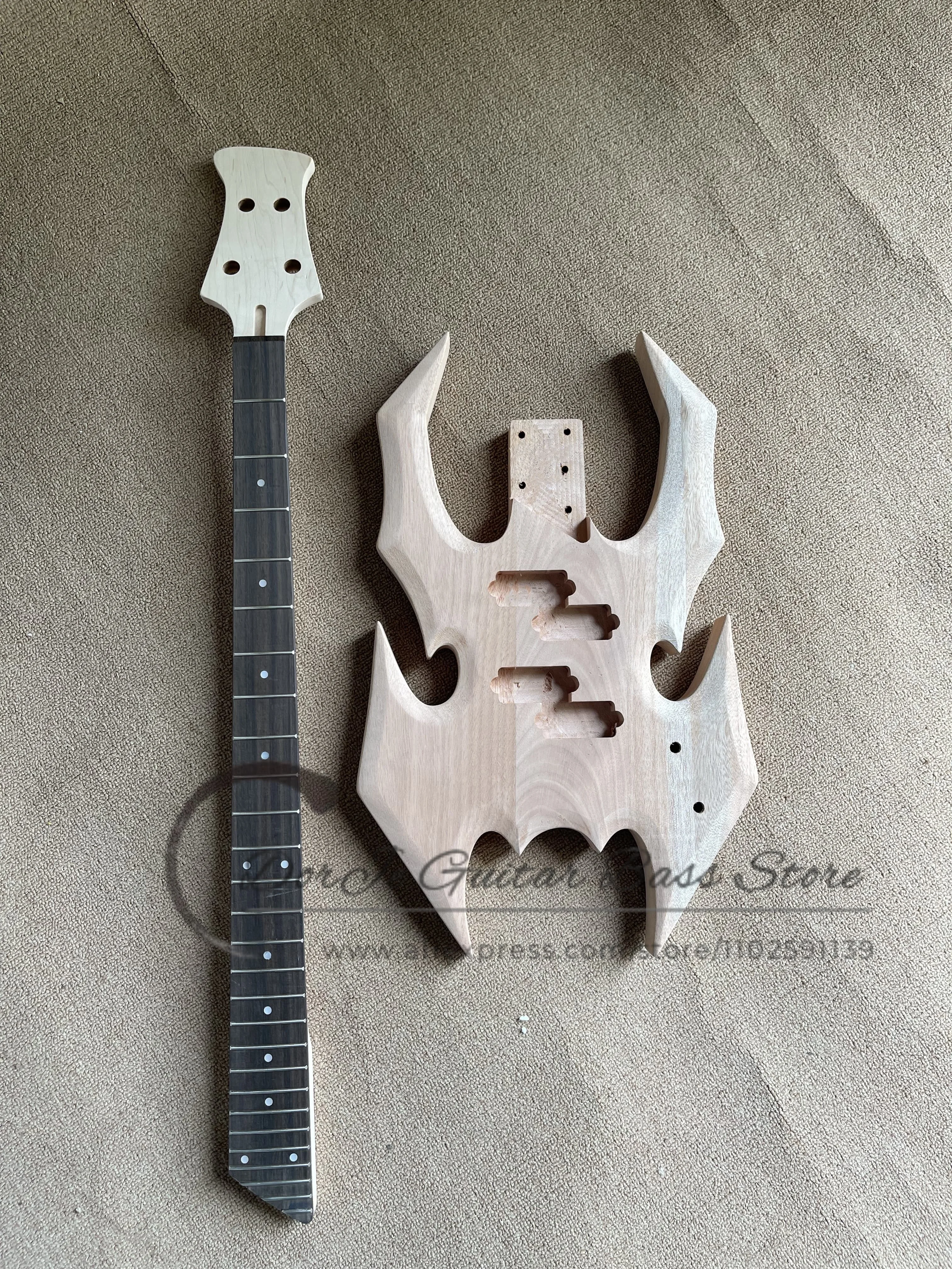 Wholesale products 4-string bass, unpainted bass, solid wood body, maple neck, 27 frets, spider bass, available with hardware,