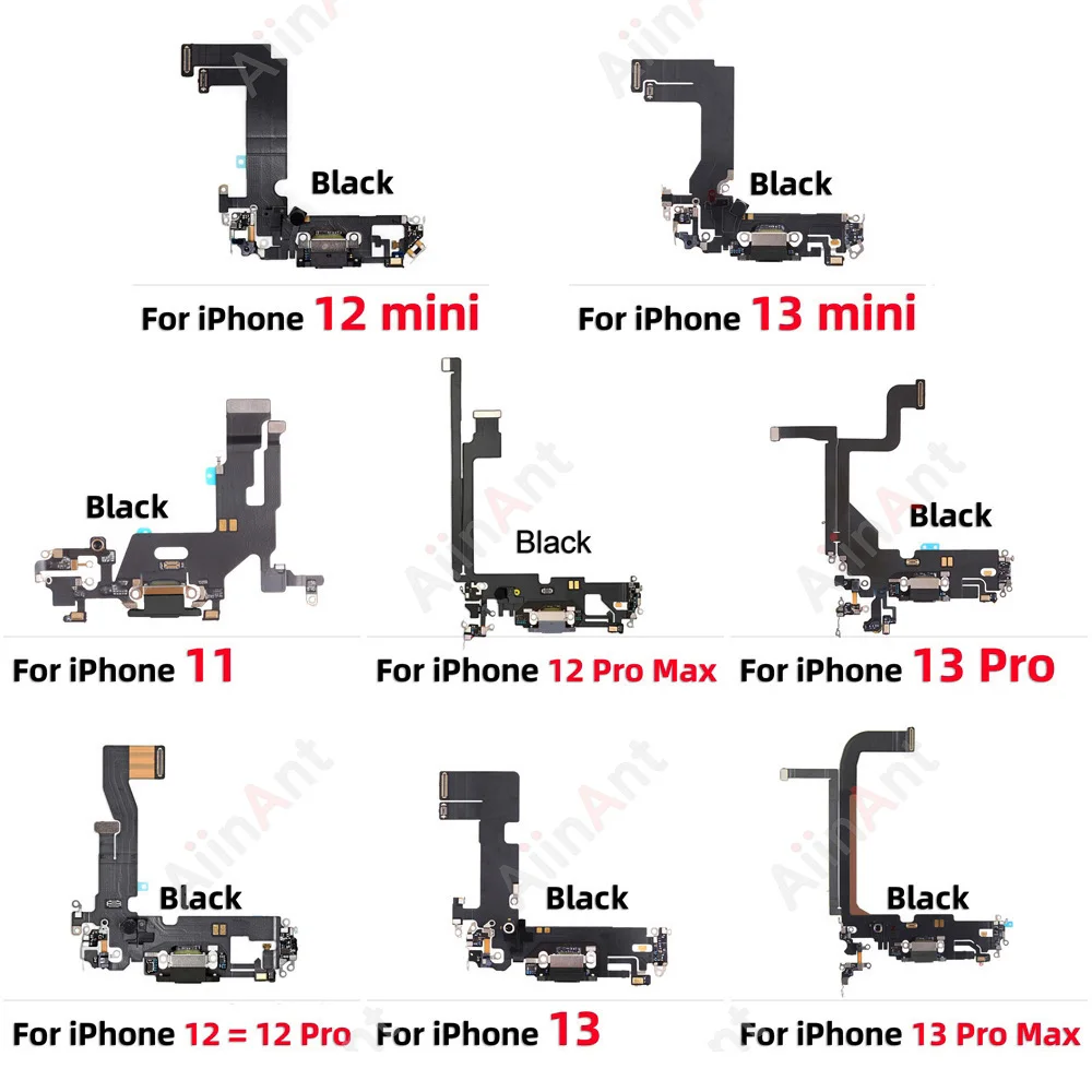 AiinAnt 100% Test Bottom USB Mic Board Dock Charger Connector Charging Port Flex Cable For iPhone 11 13 12 Pro Max Phone Parts