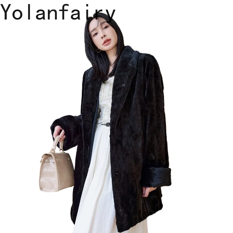 

YOLANFAIRY Real Fur Coats Woman Mink Jacket 2025 Winter Mid-length Warm Natural Fur Coat Mink Jackets Warm Outerwears Casaco