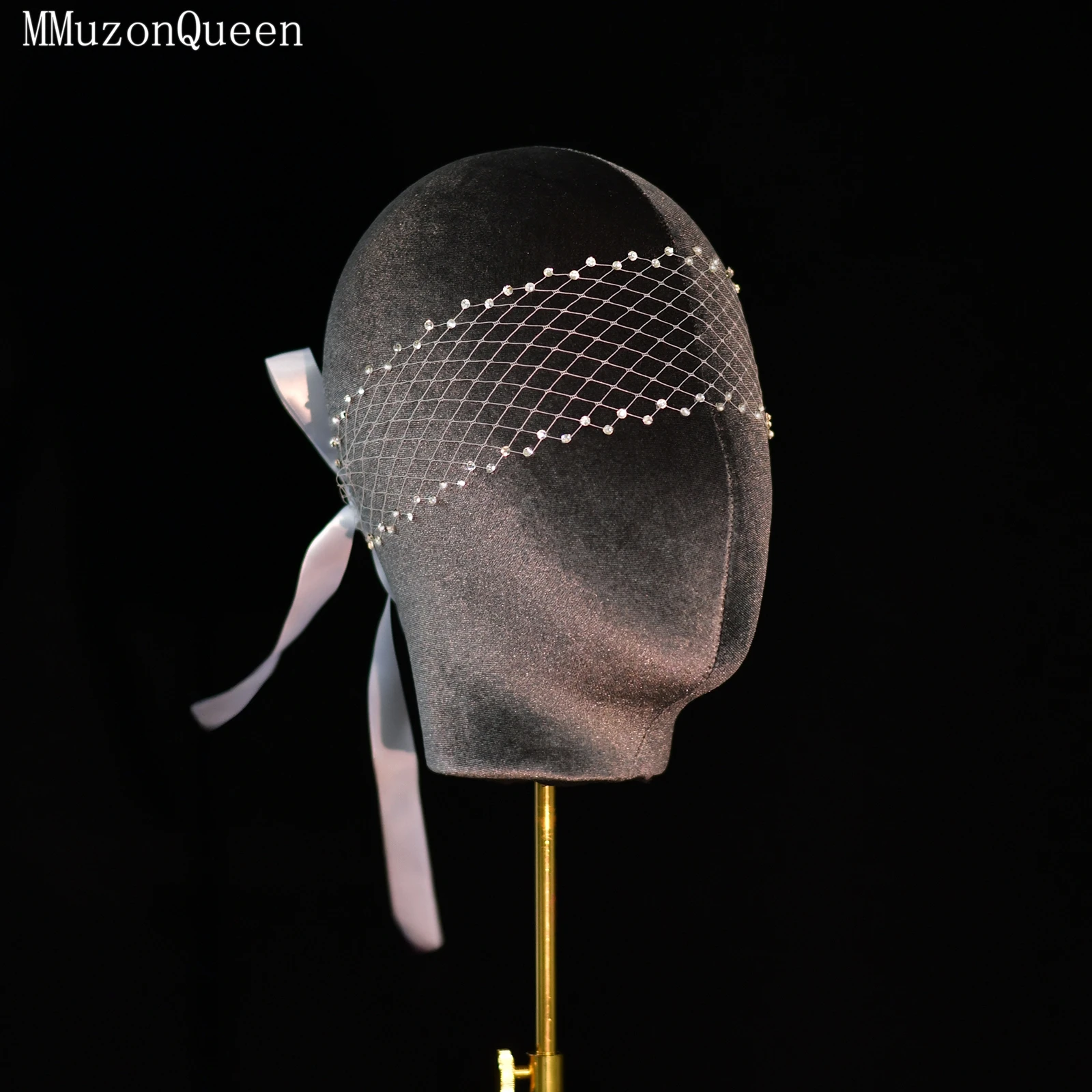 

TOPQUEEN дышащая сетчатая фата для румян для невесты со сверкающими стразами для выпускного вечера, маскарада, атласная сетка на шнуровке для лица MA17