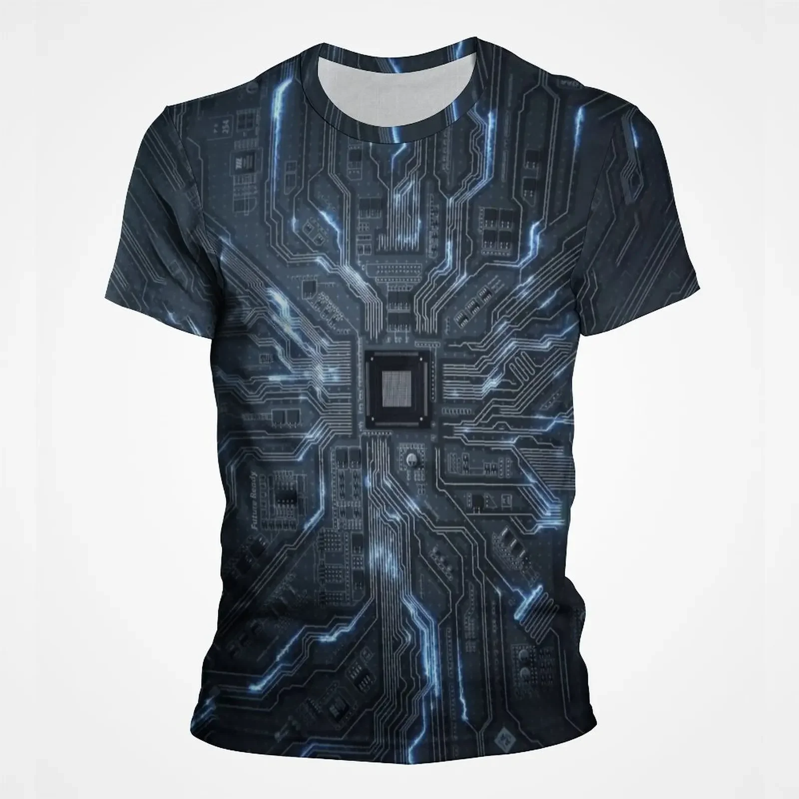Herren-T-Shirt mit 3D-Leiterplatten-Motiv, realistisches elektronisches Chip-Motherboard-Muster, Kurzarm-T-Shirt im Technologie-Stil, Street-Top – Detail 16