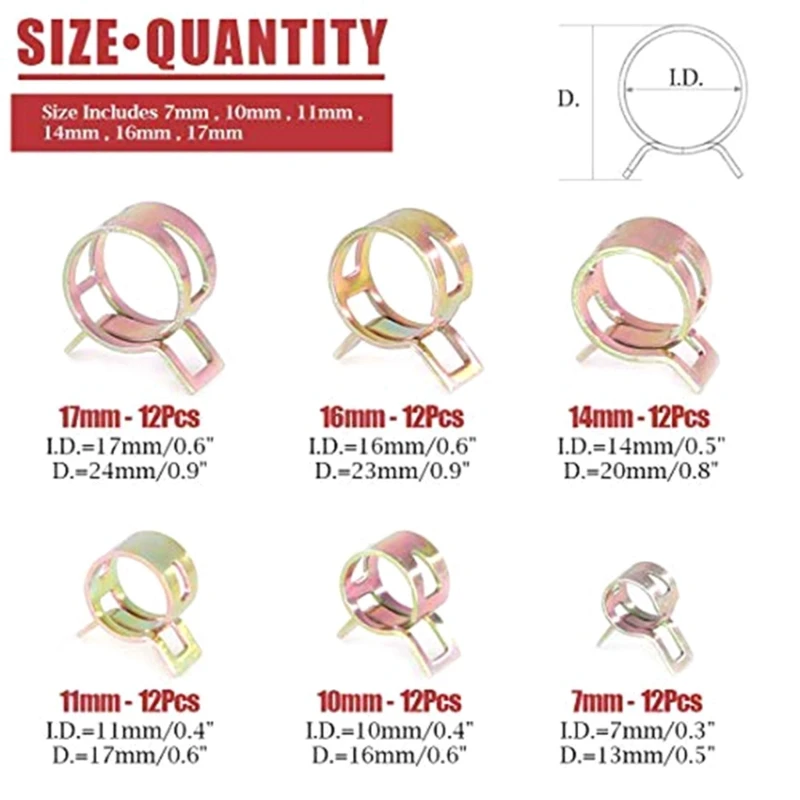 72Pcs สปริงประเภทสายเชื้อเพลิงซิลิโคนท่อสูญญากาศท่อ Clamp ติดตั้งง่าย Dropshipping