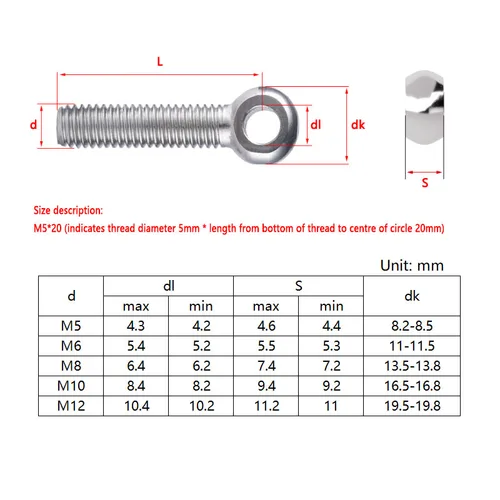 Imagen 2 del producto Perno de enlace de anillo de acero inoxidable, Perno de ojo de pez, tornillo de orificio deslizante, Perno articulado, GB798, M5, M8, M10, M12, 304, 1 ~ 5 piezas