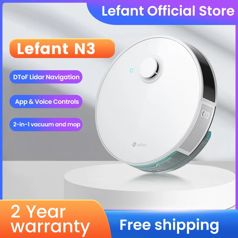 Lefant-N3 Robot Vacuum e Mop Combo, Mapeamento de Precisão, Sensores Lidar e Magnéticos, Max 4000Pa Sucção, Detecti