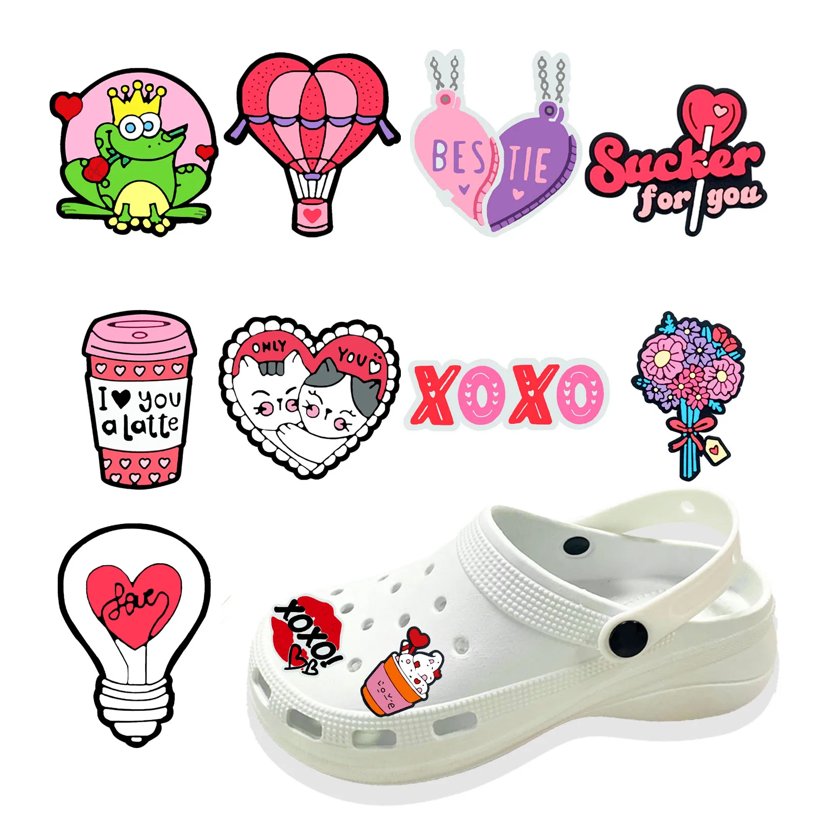 16 pc Valentine's Day Shoe Charms Love Shoe Decorations Clogs Wristband Accessories Women Men Couple Festival Party Gifts