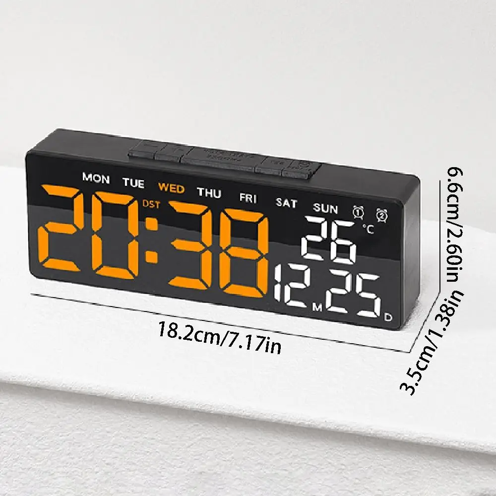 Reloj electrónico LED de formato 12/24H, 2 alarmas, 3 niveles de brillo, reloj Digital grande, función de cuenta atrás con atenuación automática