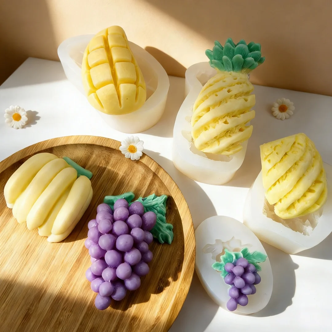 

Силиконовая форма для гипса и воска в виде банана, манго, винограда, ананаса, многофункциональная, для изготовления фруктовых свечей, гипсовых украшений, декора для дома