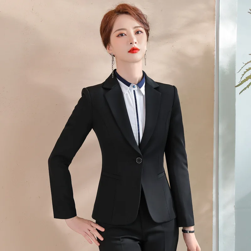 1701 conjunto de terno feminino profissional primavera outono fino ajuste não-ferro blazer negócios formal wear hotel gerente trabalho uniforme