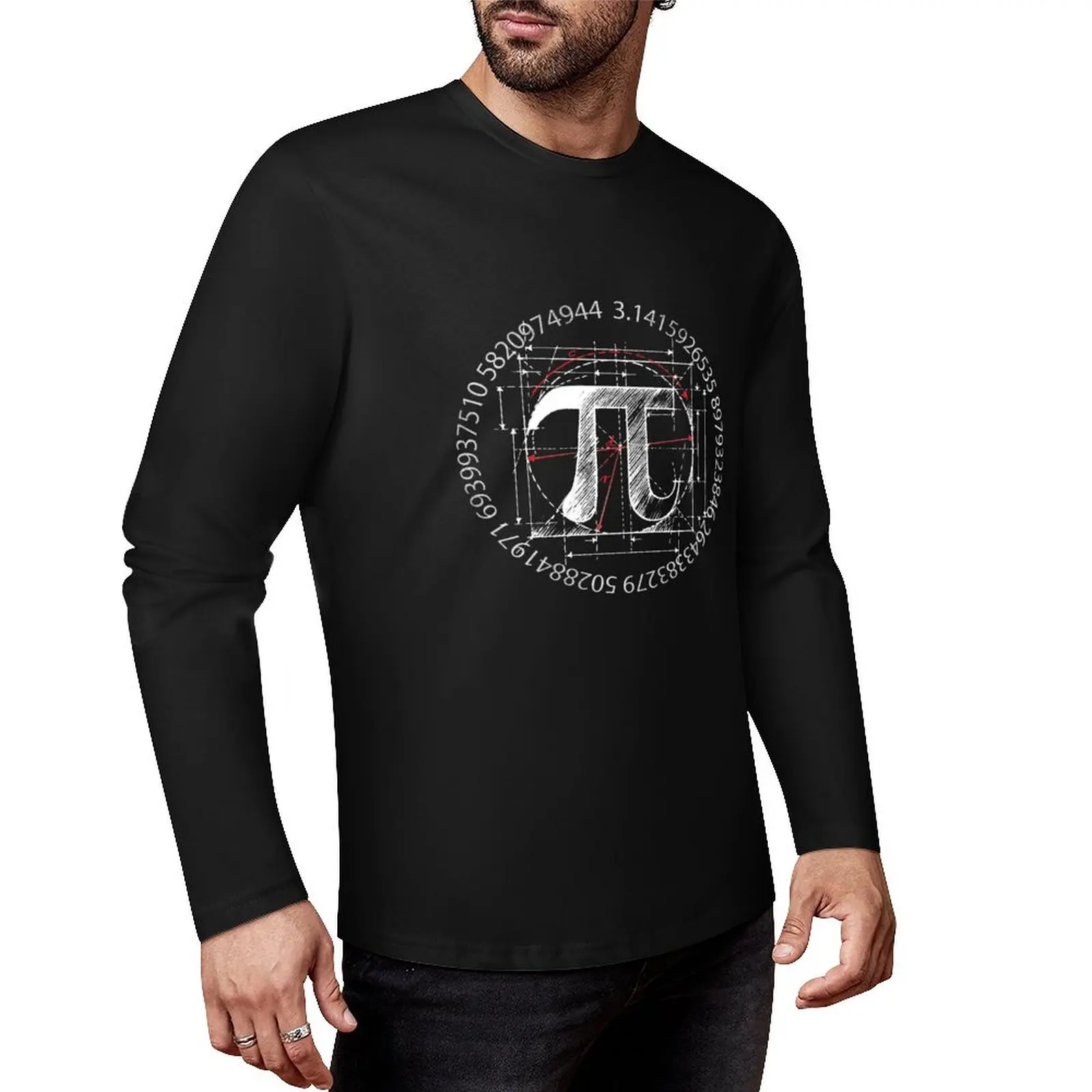 

Pi Symbol Sketch Long T-Shirt tops Oversized t-shirt t shirts for men cotton