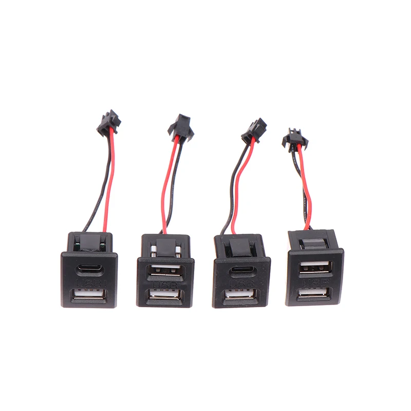 1pc Black Double-Layer USB Female Base Type-C Charging Socket Power Socket With Cable Connector USB Charger Port Data Interface