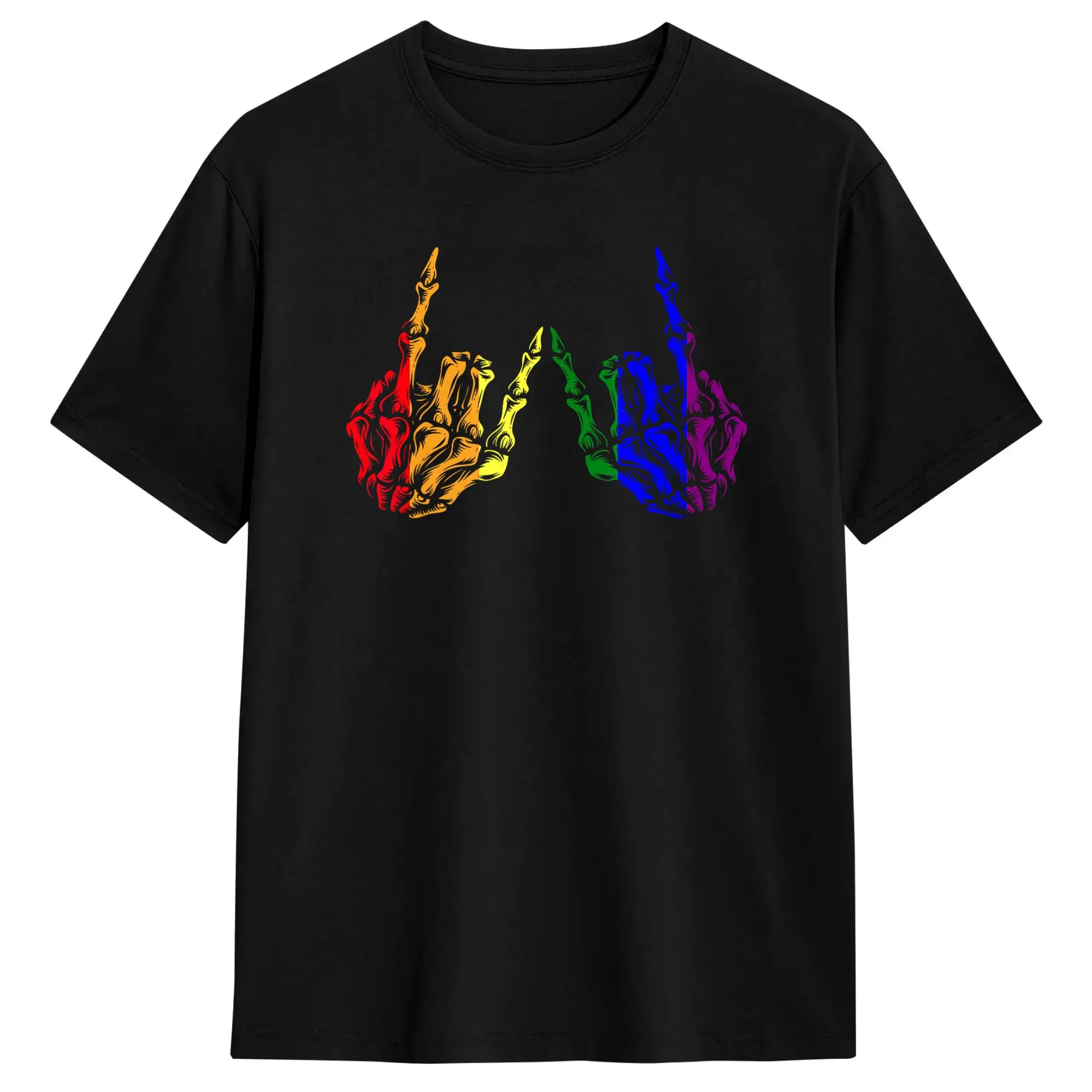 Men's Skeleton Rock Hand LGBT Q Cool Rainbow Flag Gay Pride T-Shirts Pure Cotton Tops Summer Classic Short-Sleeve T-Shirt O Neck