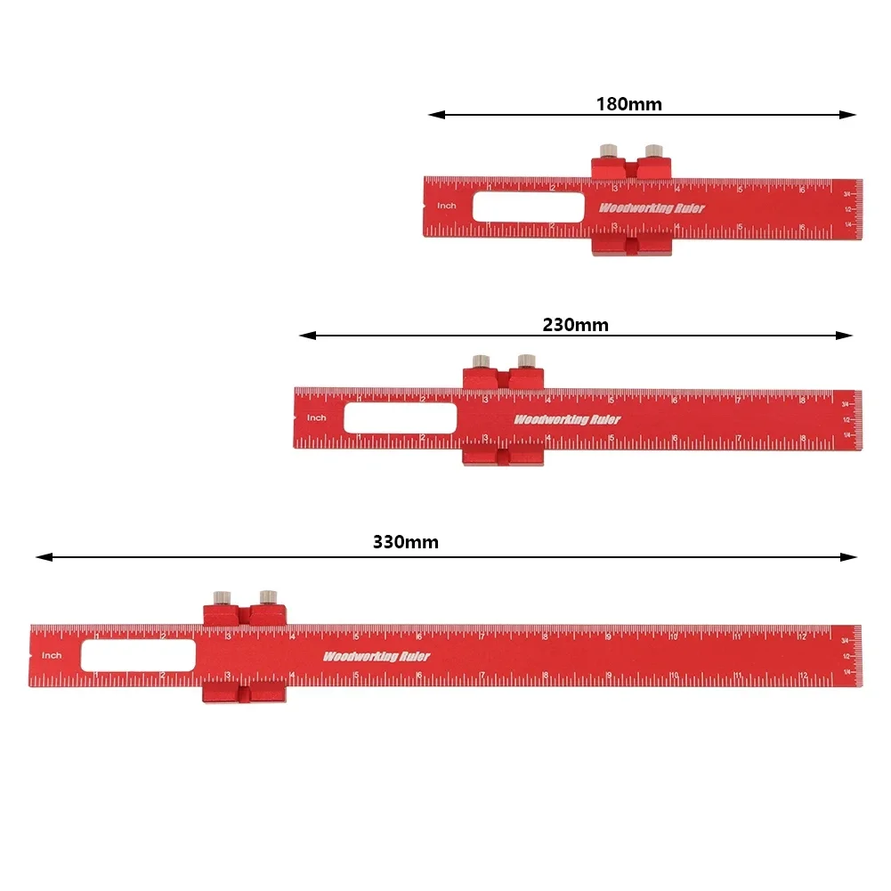 Woodworking Tools Ruler - Pocket Ruler Layout Tool Aluminum Precision Ruler with T-Track Metal Slide Stops,Inch and Metric Scale