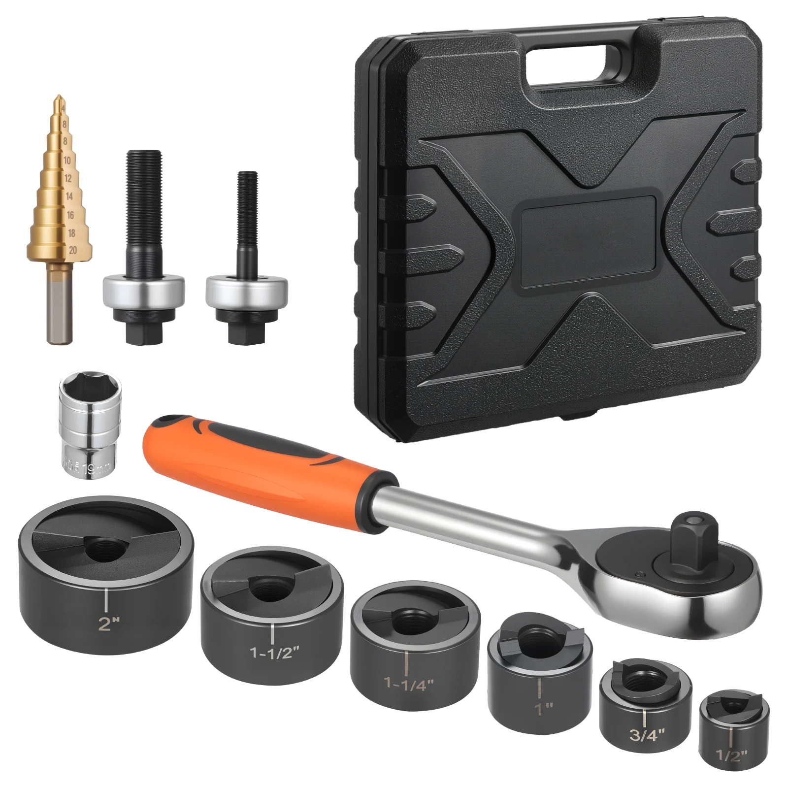 VEVOR Knockout Punch Set 1/2 to 2 in SLUG-Buster Ratchet Knockout Set for Aluminum Mild steel Fiberglass Plastics 6 Die Sizes