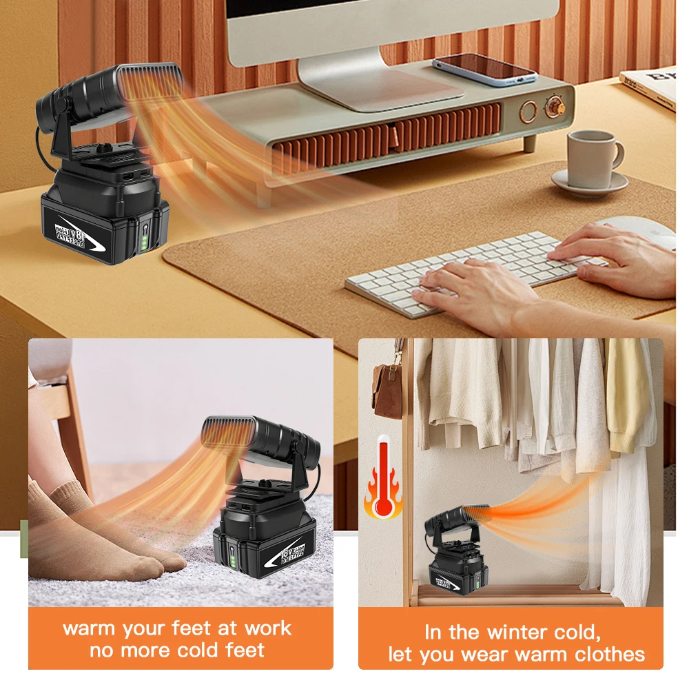 ONEKFYFD 2 في 1 سخان سيارة محمول مزيل الصقيع للزجاج الأمامي مع منافذ USB مزدوجة قابلة للشحن لبطارية ليثيوم أيون 18 فولت #5