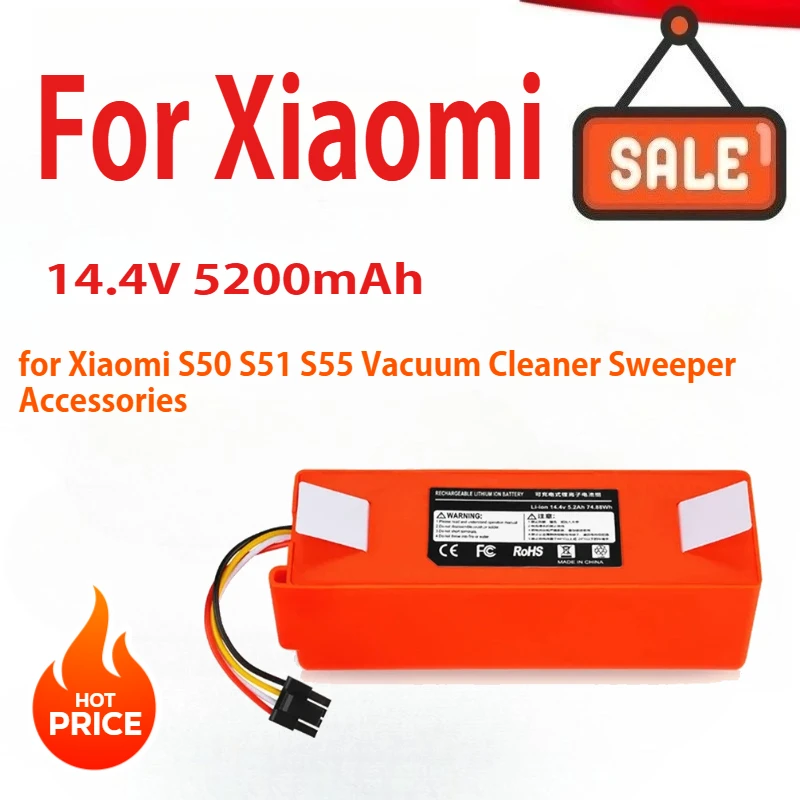 

NEW High Quality 14.4V 5200mAh Lithium Battery Replacement Batteries for Xiaomi S50 S51 S55 Vacuum Cleaner Sweeper Accessories