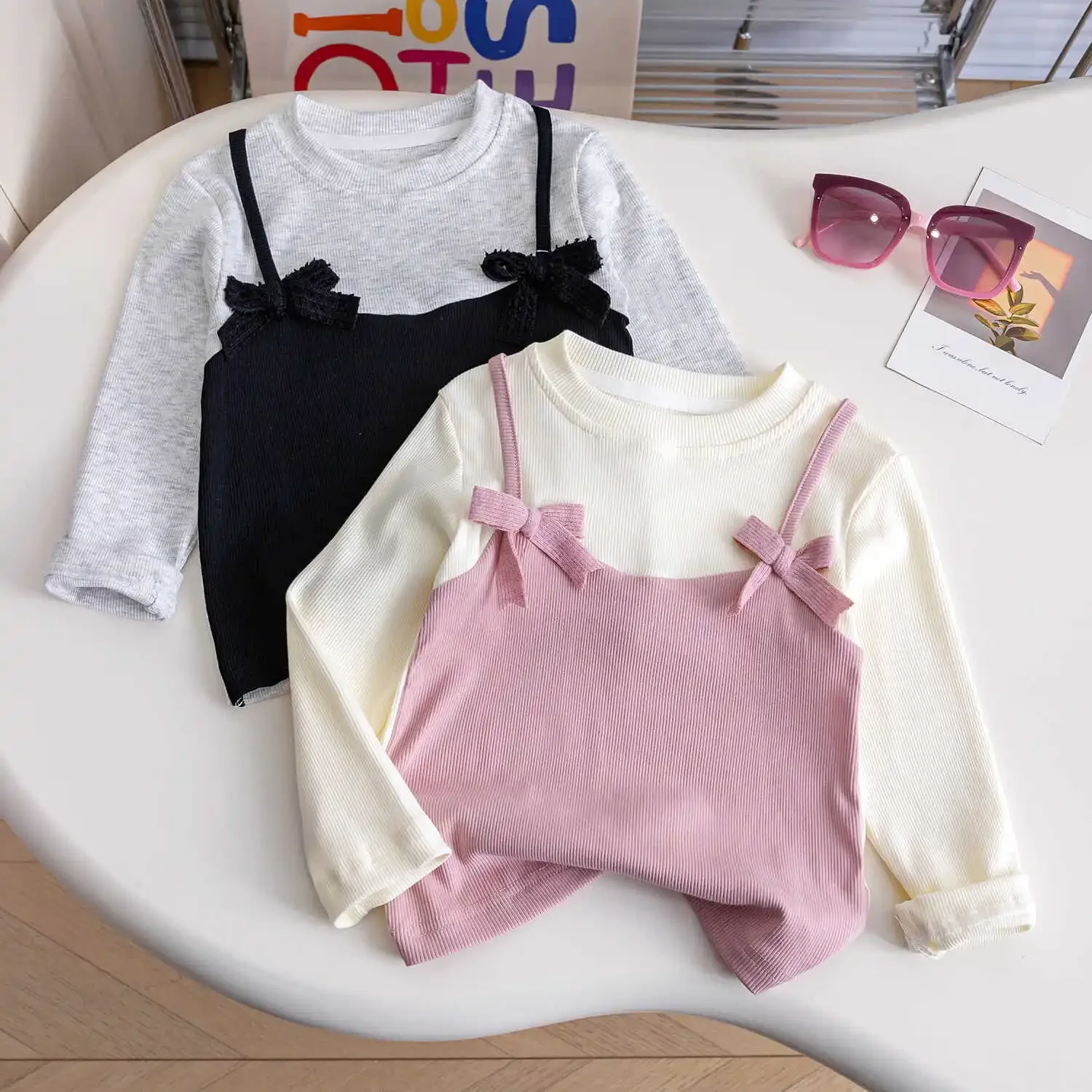 

Baby Girls Long Sleeve T-shirt Kid Bowknot Top Tees Toddler Pullover 2024 Spring Autumn 1 To 6Yrs Children Clothing Korean Style